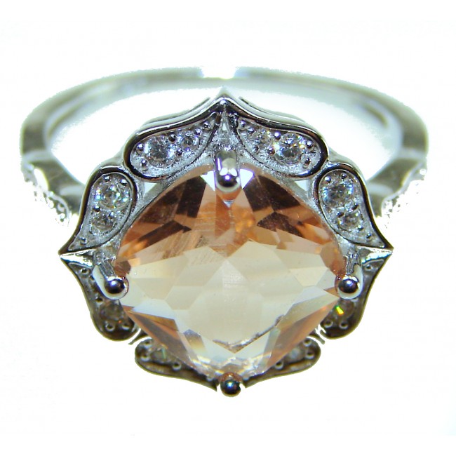 Authentic Morganite cushion cut 10.2 carat volcanic Morganite .925 Sterling Silver ring s. 8