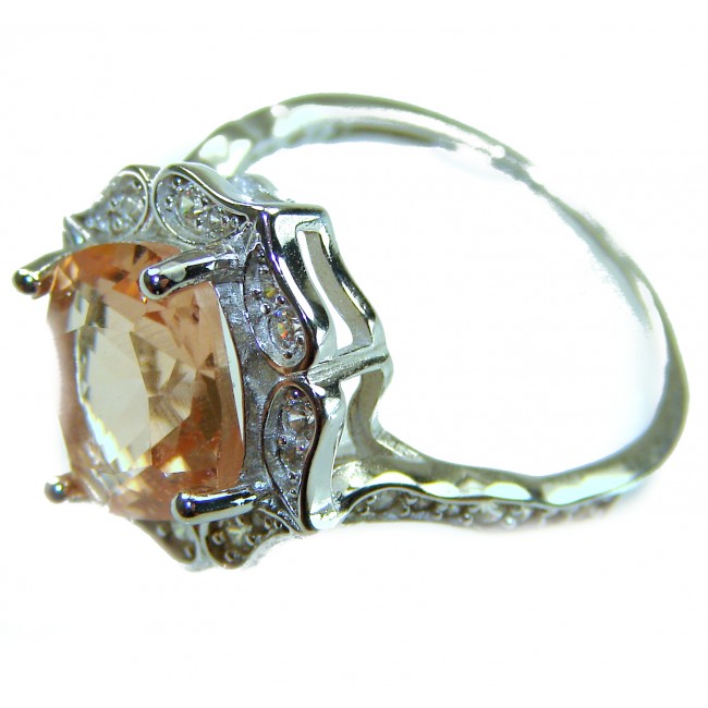 Authentic Morganite cushion cut 10.2 carat volcanic Morganite .925 Sterling Silver ring s. 8