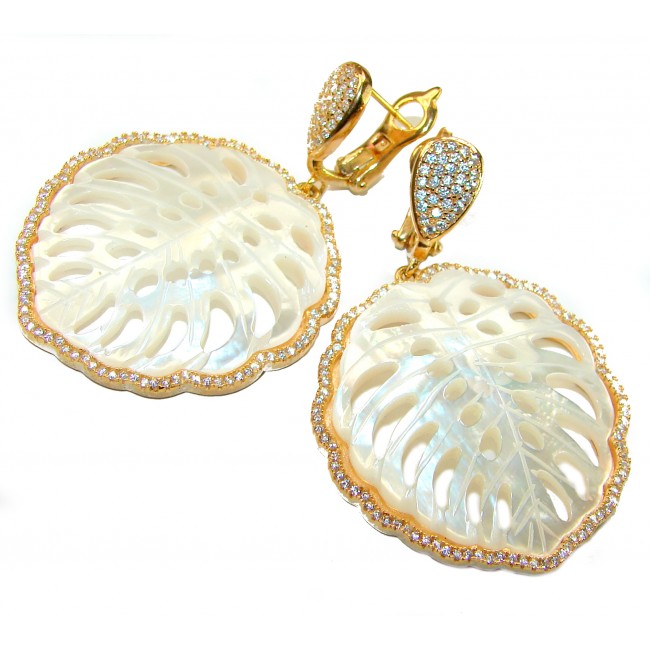 Large - Sublime Blister Pearl White Sapphire 18K Gold over .925 Sterling Silver handcrafted Earrings
