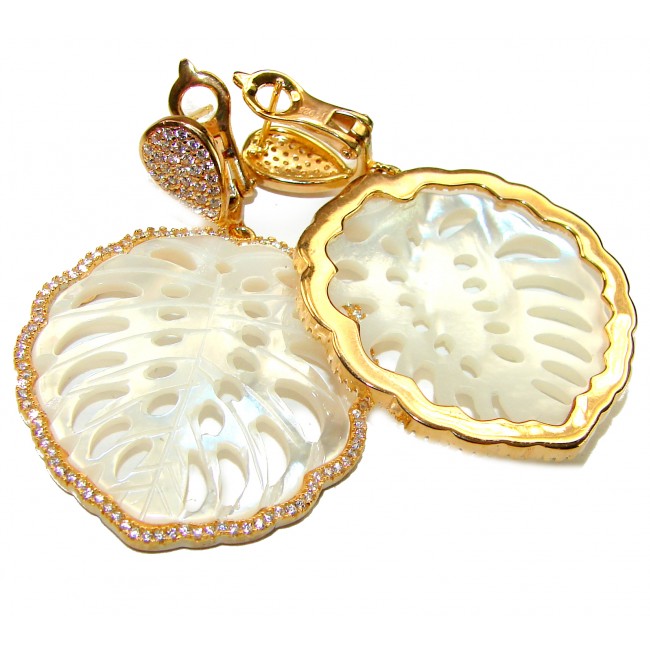 Large - Sublime Blister Pearl White Sapphire 18K Gold over .925 Sterling Silver handcrafted Earrings