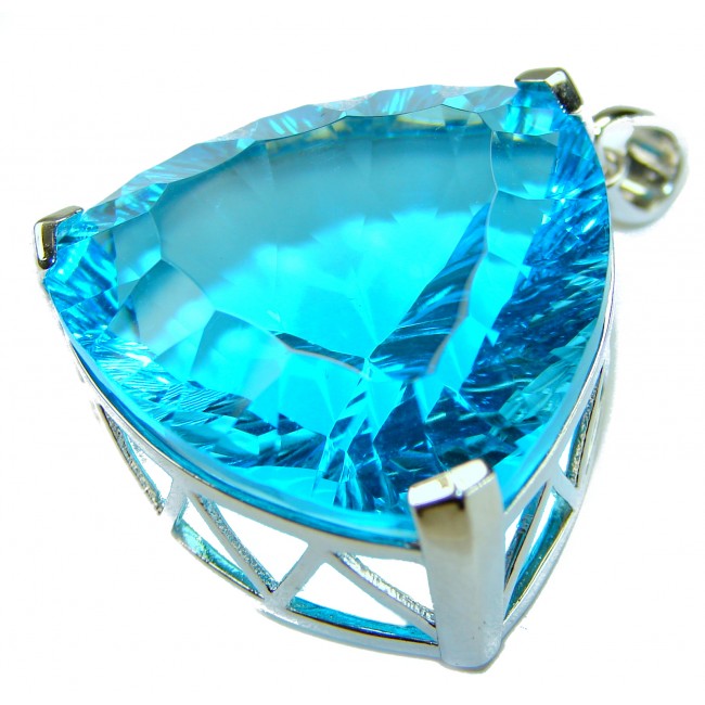 Trillion Cut Perfect 38.5 carat Blue Volcanic Helenite .925 Sterling Silver handcrafted Pendant