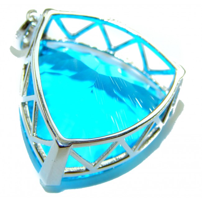 Trillion Cut Perfect 38.5 carat Blue Volcanic Helenite .925 Sterling Silver handcrafted Pendant