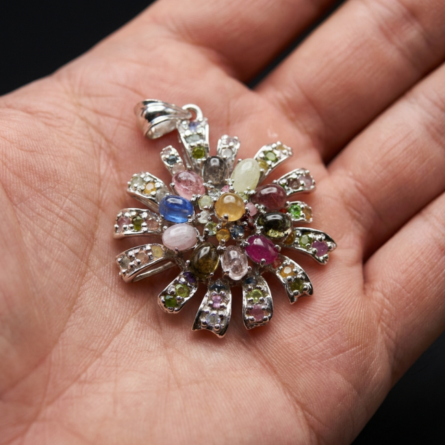 Brazilian Beauty 25.5ctw emerald cut Brazilian Tourmaline .925 Sterling Silver handmade Pendant