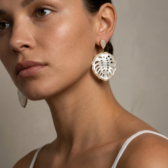 Large - Sublime Blister Pearl White Sapphire 18K Gold over .925 Sterling Silver handcrafted Earrings