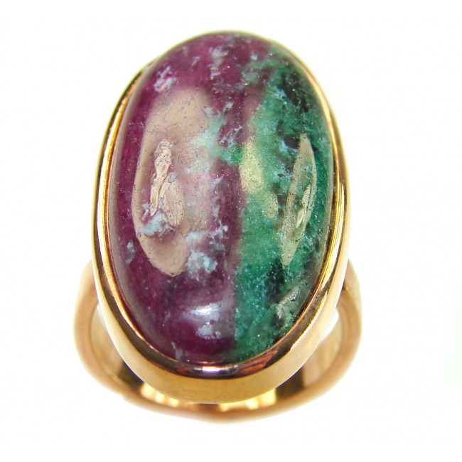Authentic Ruby in Zoisite 18k Rose Gold over .925 Sterling Silver handmade Cocktail Ring s. 7 adjustable - Close-up of Ruby in Zoisite ring in 18k rose gold over sterling silver