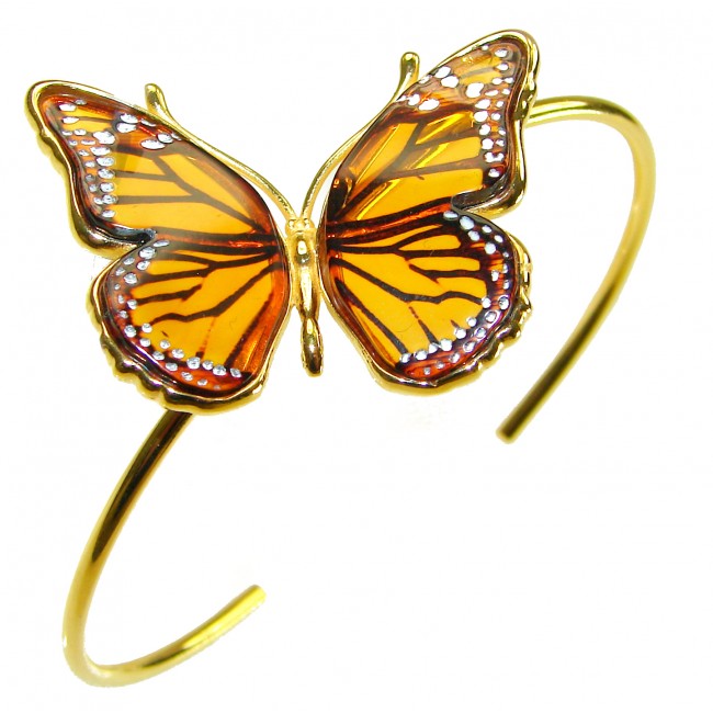 Golden Butterfly Genuine carved Baltic Amber .925 Sterling Silver dipped in 18K Gold handamde Bracelet - photo 4