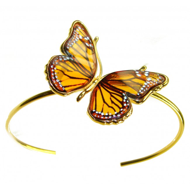 Golden Butterfly Genuine carved Baltic Amber .925 Sterling Silver dipped in 18K Gold handamde Bracelet - photo 3