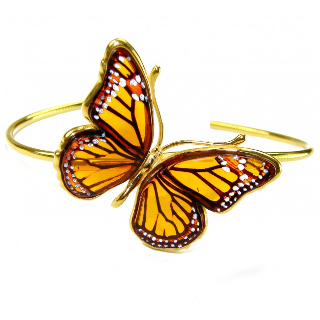 Golden Butterfly Genuine carved Baltic Amber .925 Sterling Silver dipped in 18K Gold handamde Bracelet - photo 2