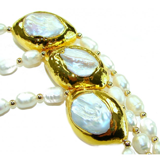 Heavy - Baroque Style Mother of Pearl 14K Gold over .925 Sterling Silver handcrafted Bracelet