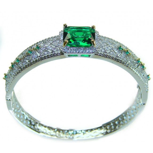 Victoria 14.5 ctw Colombian Emerald .925 Sterling Silver handcrafted Statement bracelet - photo 3