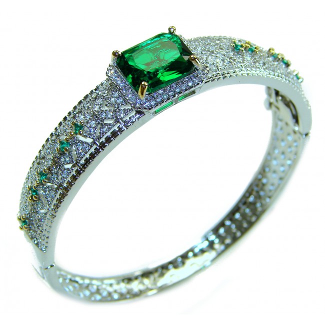 Victoria 14.5 ctw Colombian Emerald .925 Sterling Silver handcrafted Statement bracelet - photo 2
