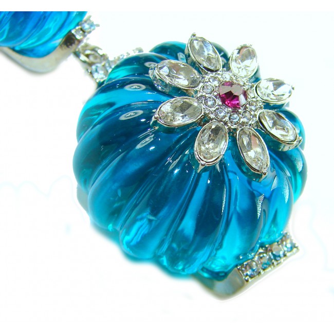 Rio de Janeiro natural 52.2 carat carved Apatite .925 Sterling Silver handmade necklace