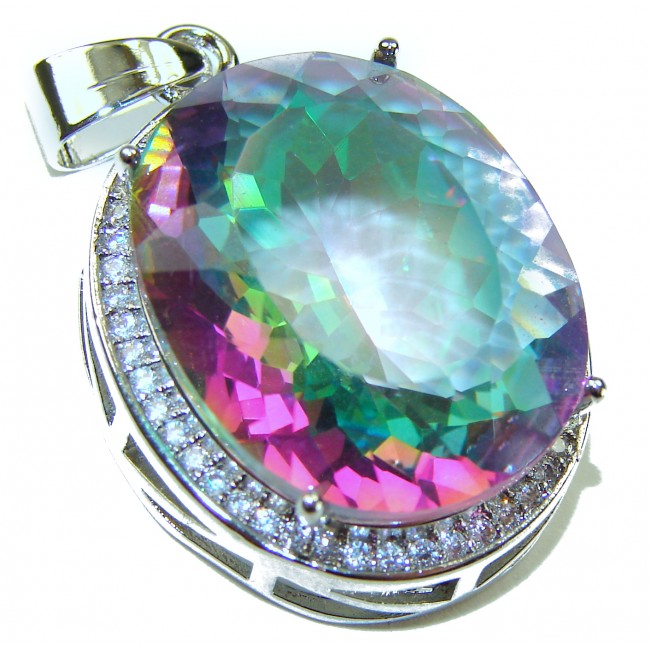 22.5 carat oval cut Mystic Topaz .925 Sterling Silver handcrafted Pendant