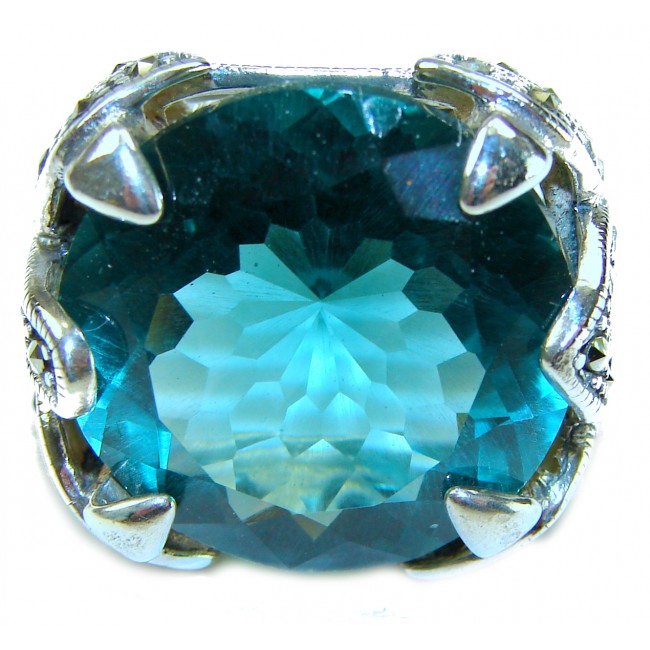 Massive Deep Blue 41.8 carat Aquamarine .925 Sterling Silver handcrafted Large ring size 8