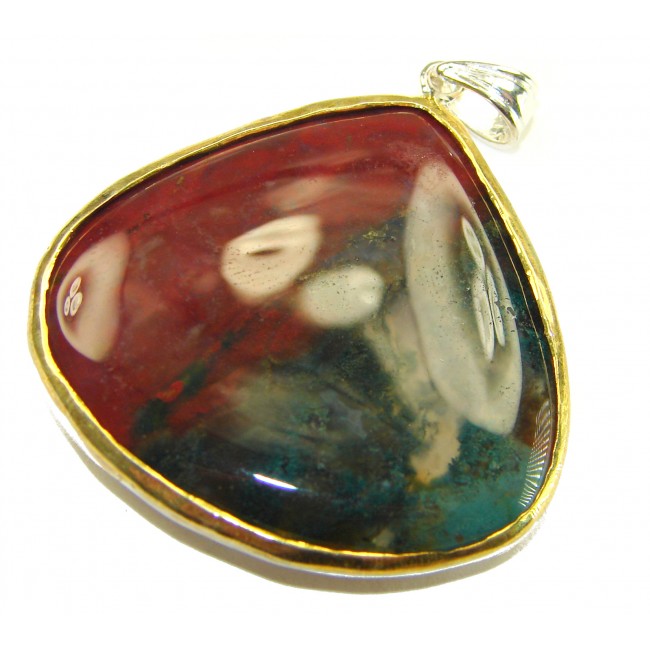 Deluxe 35.2 carat Moss Prehnite .925 Sterling Silver dipped in 14K Gold handmade Large Pendant