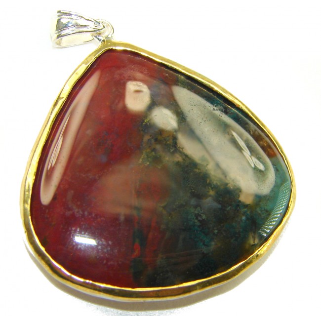 Deluxe 35.2 carat Moss Prehnite .925 Sterling Silver dipped in 14K Gold handmade Large Pendant