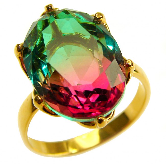 Rio De Janeiro 19.8 carat Brazilian Tourmaline .925 Sterling Silver Perfectly dipped in 18K Gold handcrafted Ring s. 9 1/4