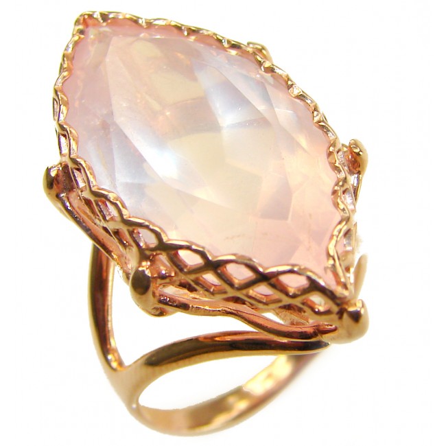 Vintage Design -Brazilian Rose Quartz 28.5 carat 18K Gold over .925 Sterling Silver handcrafted Ring size 8