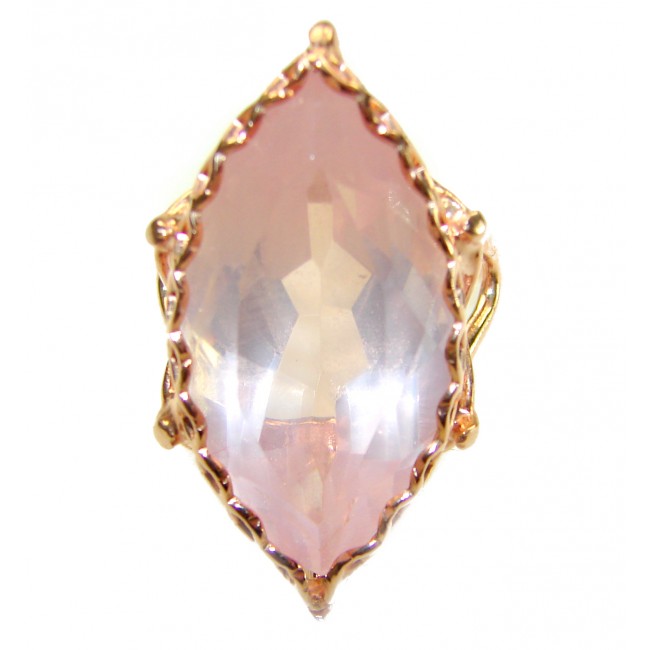 Vintage Design -Brazilian Rose Quartz 28.5 carat 18K Gold over .925 Sterling Silver handcrafted Ring size 8