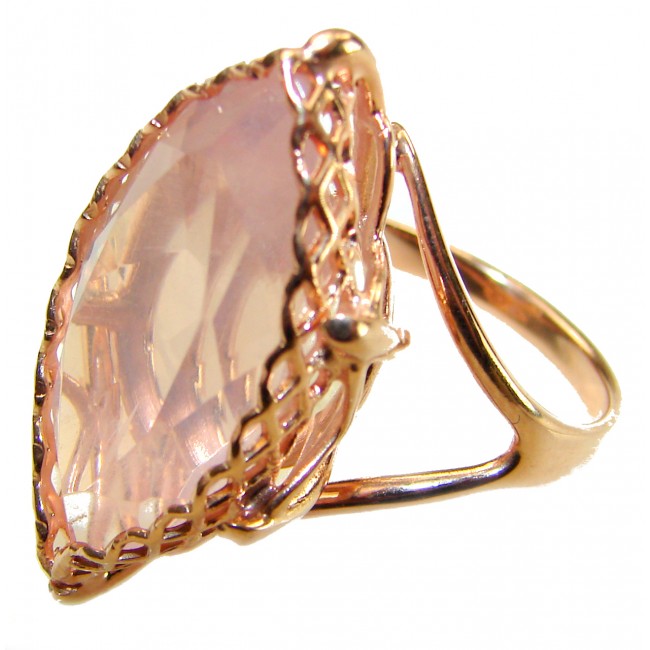Vintage Design -Brazilian Rose Quartz 28.5 carat 18K Gold over .925 Sterling Silver handcrafted Ring size 8