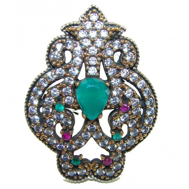Emily 8.8 carat Emerald .925 Sterling Silver handmade Statement Ring size 8 1/4