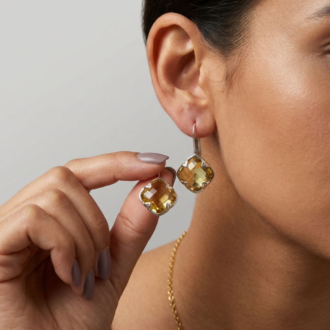 Summer Friday 25.8 carat Lemon Quartz .925 Sterling Silver handcrafted Statement Earrings