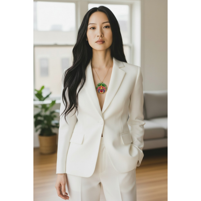 Luxurious Peacock genuine 12.5 carat Ruby Enamel 22K Gold over .925 Sterling Silver handmade Pendant - Brooch