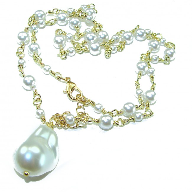 26 inches Outstanding Mother of pearl 14K Gold over .925 Sterling Silver handcrafted Statement necklace - photo 3