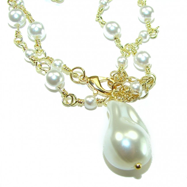 26 inches Outstanding Mother of pearl 14K Gold over .925 Sterling Silver handcrafted Statement necklace - photo 1