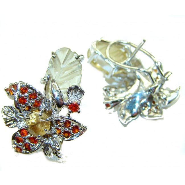 Vivien Luxurious Style Natural carved Citrine Granet .925 Sterling Silver handmade earrings