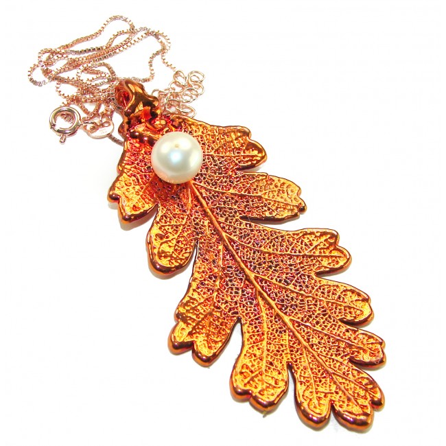 Large real English Oak Leaf with Pearl - Real Leaf dipped in .925 Sterling Silver handmade handcrafted Necklace