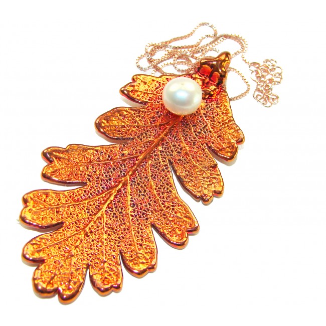 Large real English Oak Leaf with Pearl - Real Leaf dipped in .925 Sterling Silver handmade handcrafted Necklace