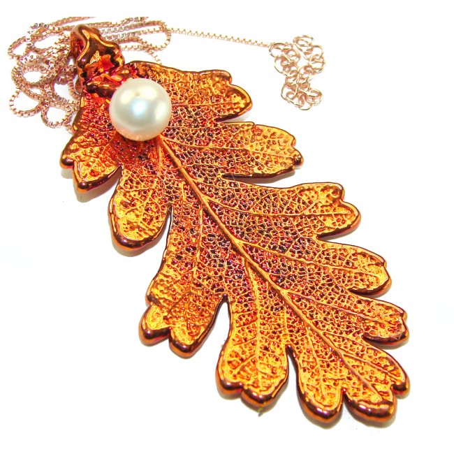 Large real English Oak Leaf with Pearl - Real Leaf dipped in .925 Sterling Silver handmade handcrafted Necklace