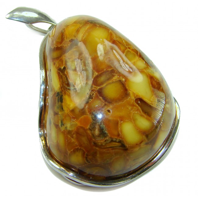 Large Prehistoric Authentic Baltic Amber .925 Sterling Silver beautifully handcrafted Pendant - photo 3