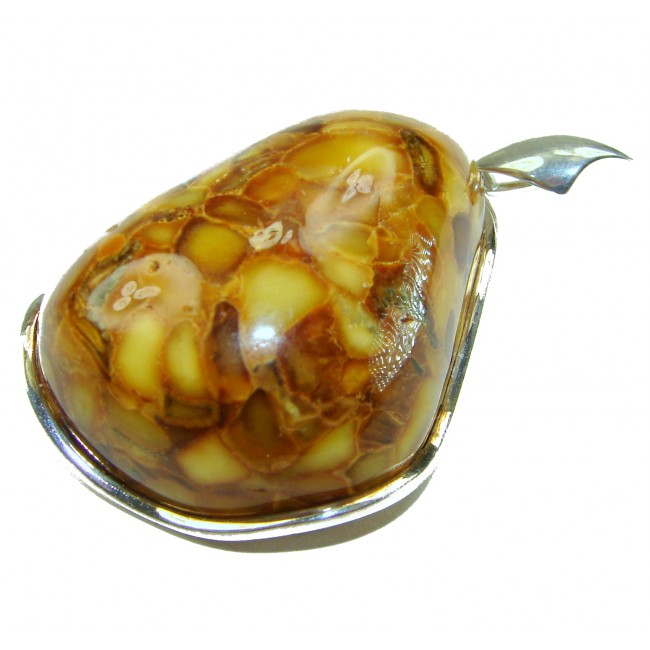 Large Prehistoric Authentic Baltic Amber .925 Sterling Silver beautifully handcrafted Pendant - photo 2