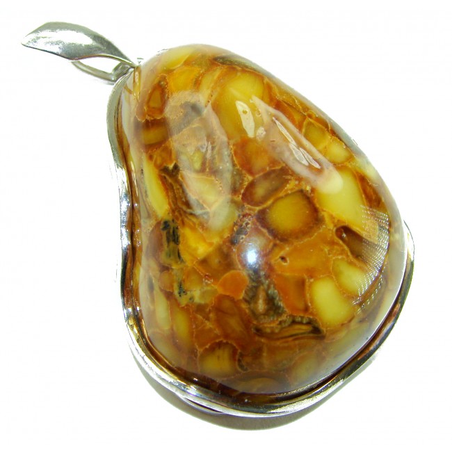 Large Prehistoric Authentic Baltic Amber .925 Sterling Silver beautifully handcrafted Pendant - photo 1