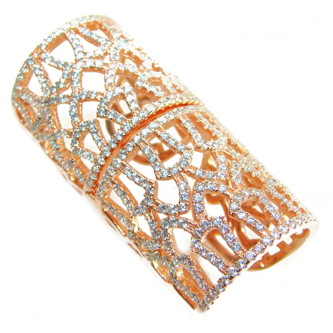 Pure Celestial Energy Natural 14.4 carat White Topaz 18K Rose Gold over .925 Sterling Silver handmade Statement Ring size 7