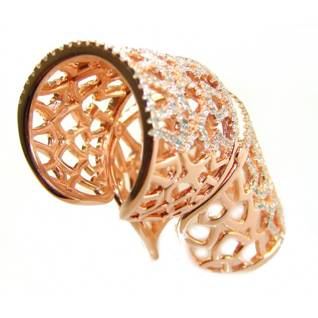 Pure Celestial Energy Natural 14.4 carat White Topaz 18K Rose Gold over .925 Sterling Silver handmade Statement Ring size 7