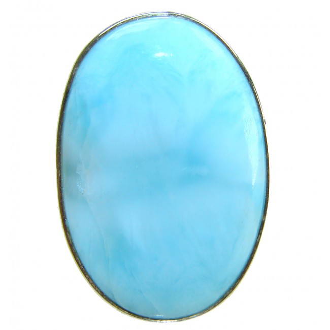 Large Blue Perfection Blue Larimar .925 Sterling Silver handmade Large ring size 7 - Close-up of large blue Larimar stone in sterling silver setting.
