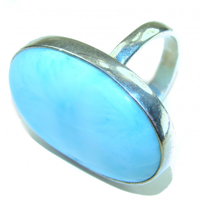 Large Blue Perfection Blue Larimar .925 Sterling Silver handmade Large ring size 7 - Close-up of large blue Larimar stone in sterling silver ring.
