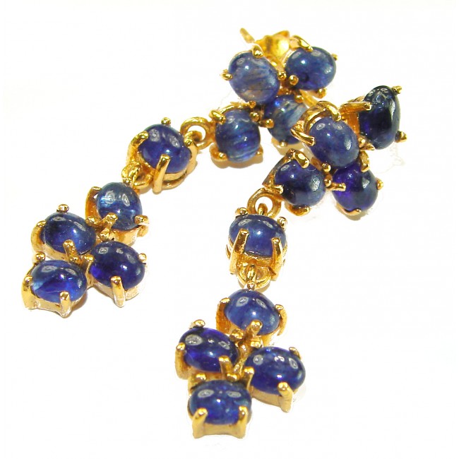 Giovanna - Authentic 11.9 carat Sapphire 18K Gold over .925 Sterling Silver handcrafted earrings - Close-up of sapphire earrings, 18K gold over sterling silver settings.