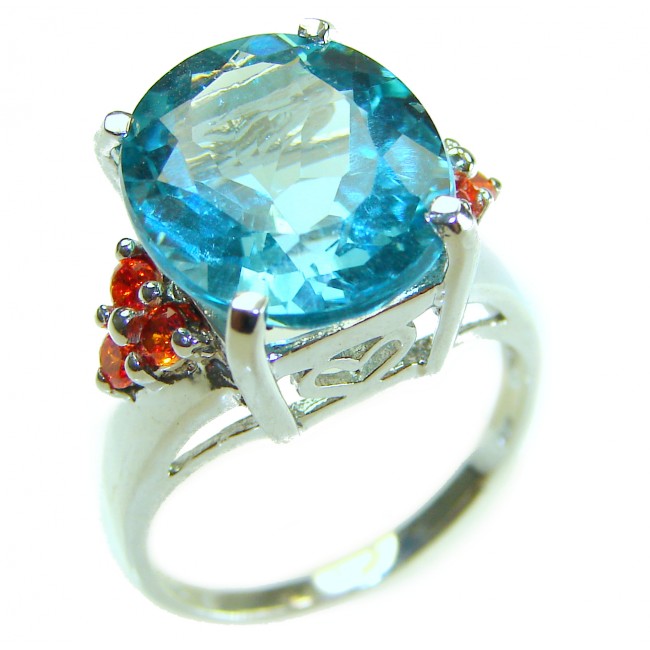 Water Drop 10.9 carat authentic Aquamarine .925 Sterling Silver Handcrafted Ring size 7 - photo 3