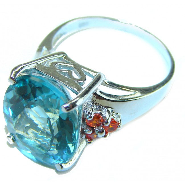 Water Drop 10.9 carat authentic Aquamarine .925 Sterling Silver Handcrafted Ring size 7 - photo 1