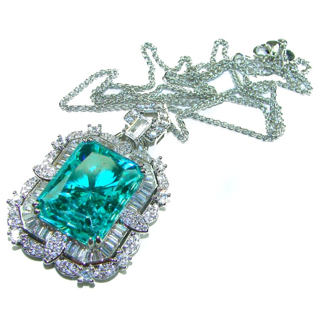 Rio Grande do Norte - Brazilian's Briliance - baquette cut 28.5 carat Paraiba Tourmaline .925 Sterling Silver handcrafted necklace