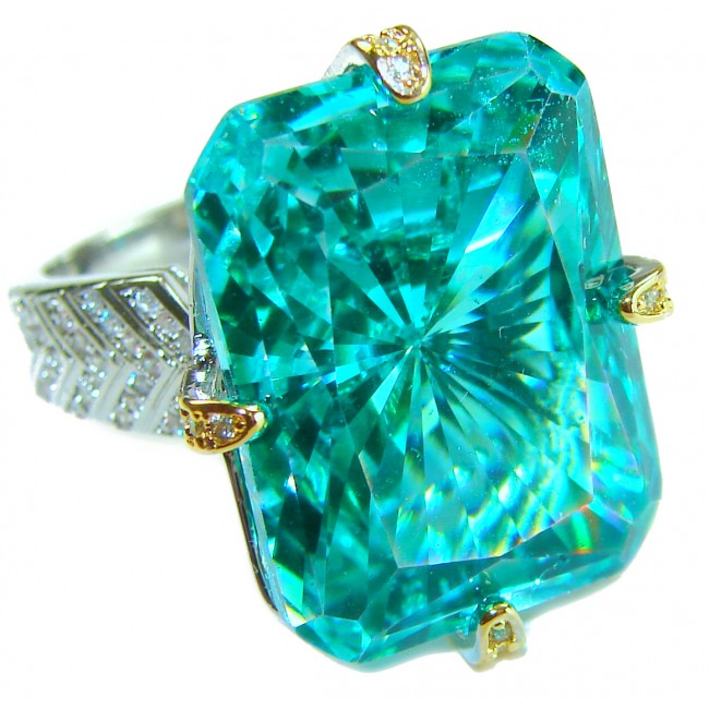 Wonderland 25.5 carat Brazilian Paraiba Tourmaline 2 tones .925 Sterling Silver Handcrafted Ring size 7 1/2