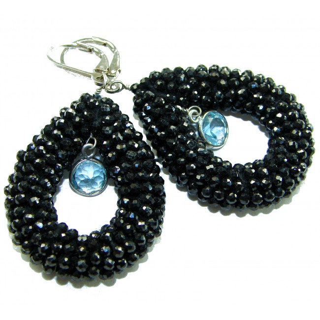 Spiritual Rebirth Precious genuine 29.7 CARAT Black Spinel .925 Sterling Silver STATAMENT earrings