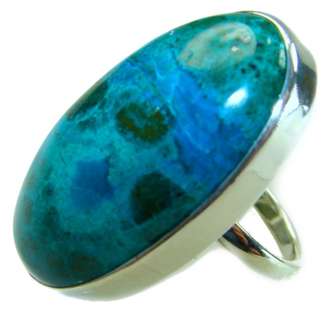 HUGE - Bohemian Style - Stone Of Harmony Parrots Wing Chrysocolla .925 Sterling Silver ring s. 7 adjustable