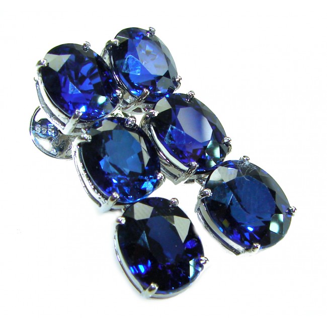 Oceania - Deep Ocean 22.5 carat London Blue Topaz .925 Sterling Silver handmade Statement earrings - photo 3