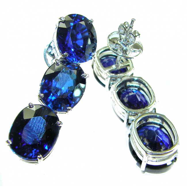 Oceania - Deep Ocean 22.5 carat London Blue Topaz .925 Sterling Silver handmade Statement earrings - photo 2