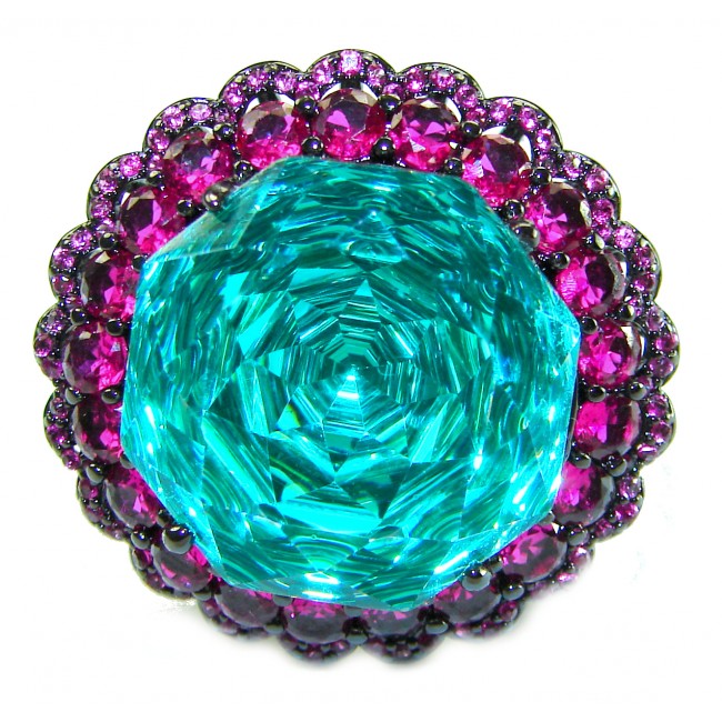 Blue Rose - Vintage style- 20.5 carat authentic carved Apetite .925 Sterling Silver dipped in black rhodium handcrafted Ring size 7